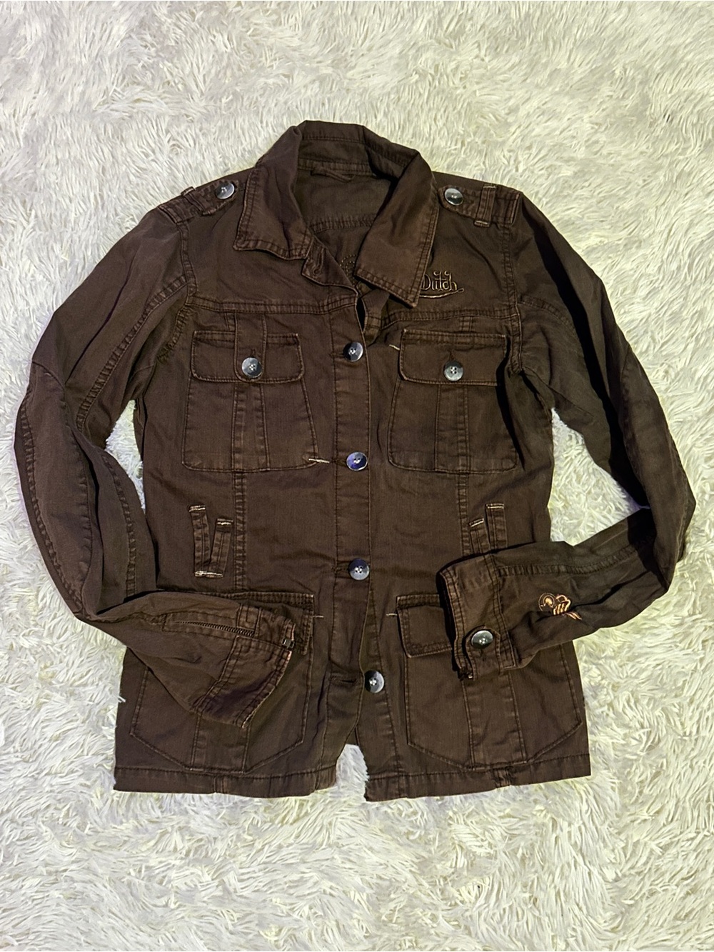 Von Dutch Dark Brown Cotton Jacket with Embroidered Back Logo